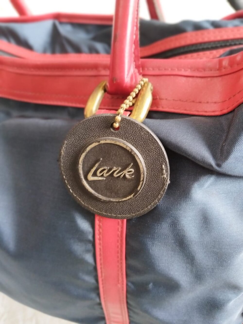 Lark Luggage Vintage Webbing Stripe Travel Duffel Tote Bag Navy Red Green AEH - Picture 4 of 16